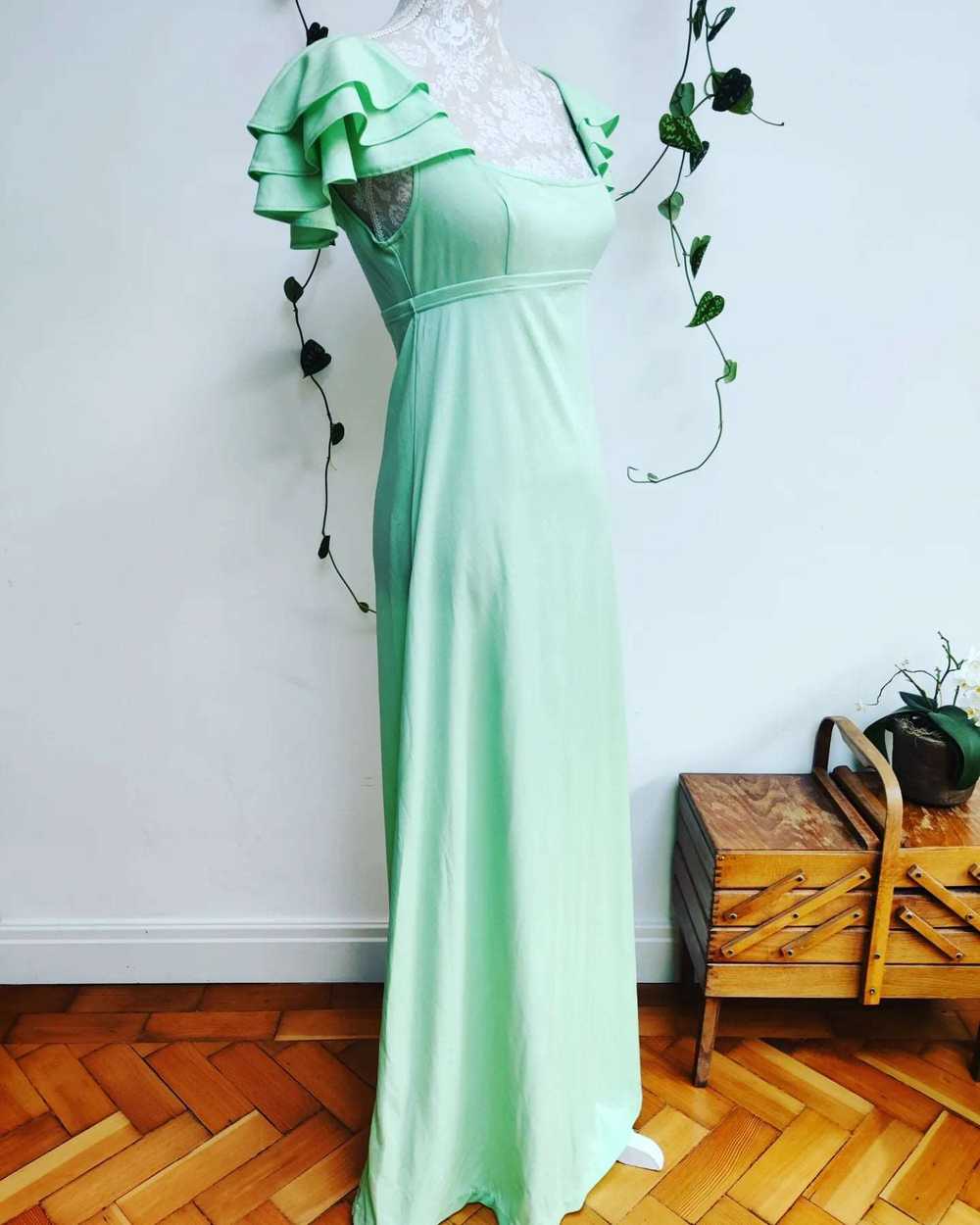 Beautiful vintage mint green maxi dress with ruff… - image 2