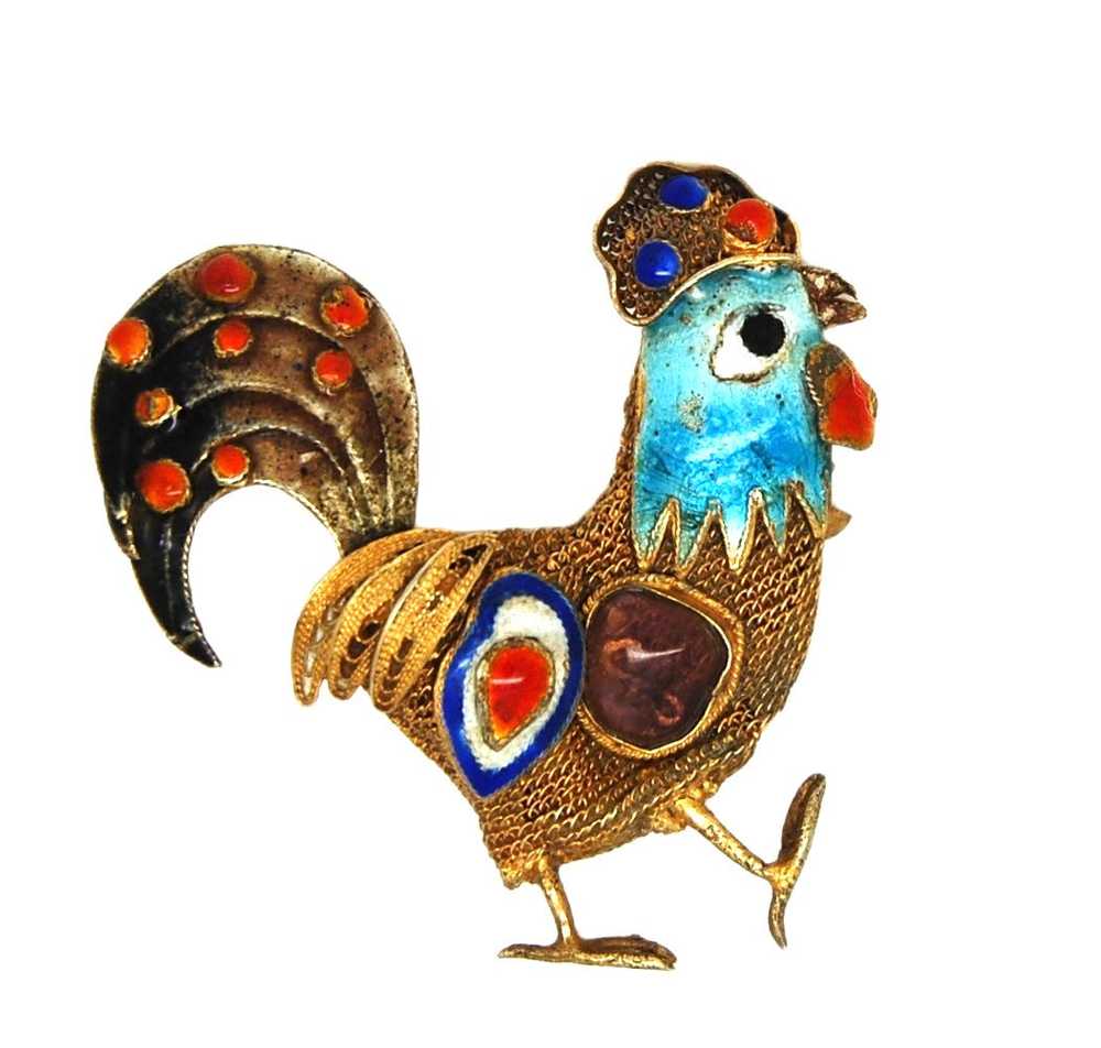 Antique Wire Mesh Enamel Rooster Chicken Bird Vin… - image 1