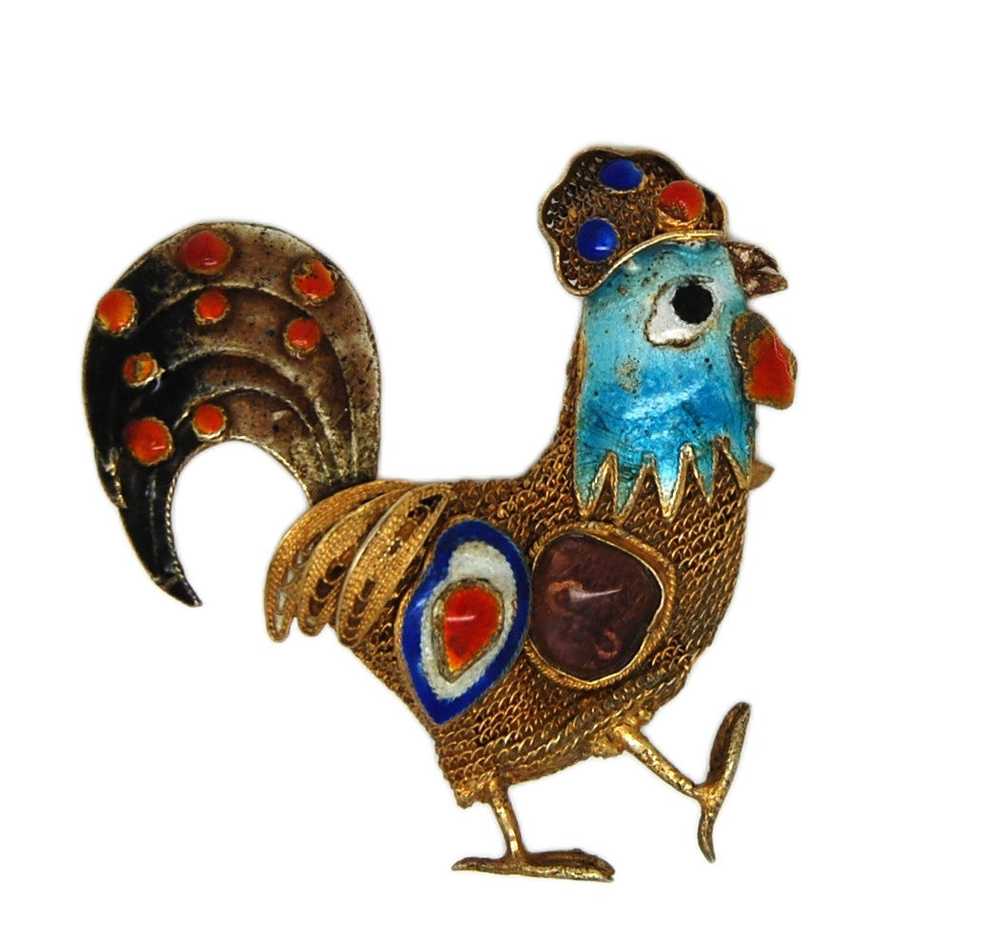 Antique Wire Mesh Enamel Rooster Chicken Bird Vin… - image 2