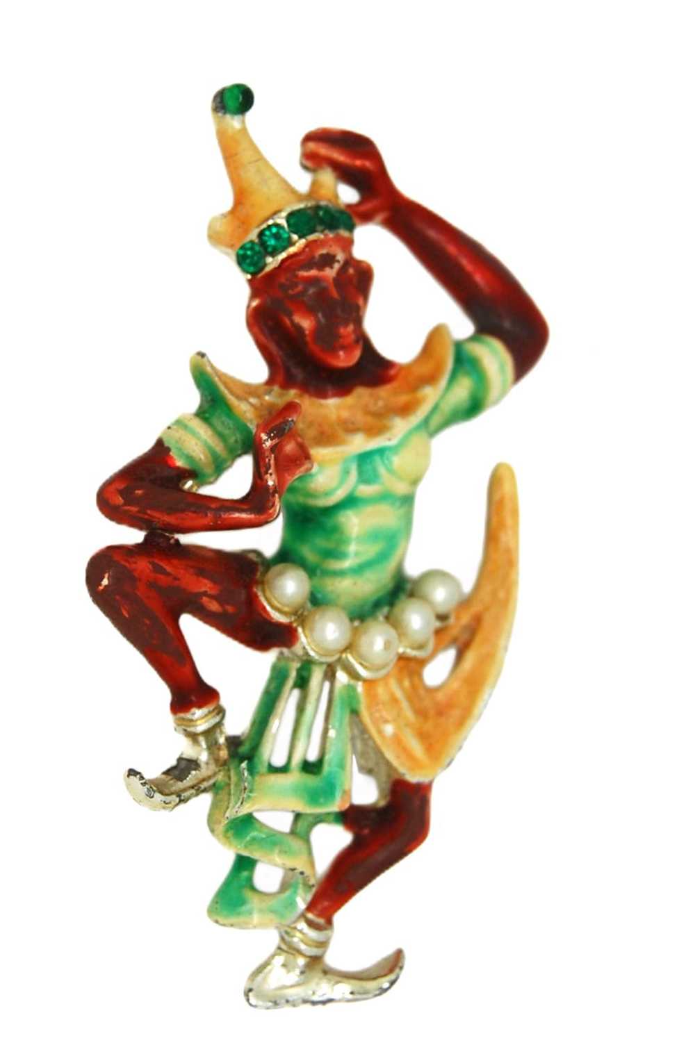 ART Enamel Pearls Temple Dancer Vintage Figural C… - image 1