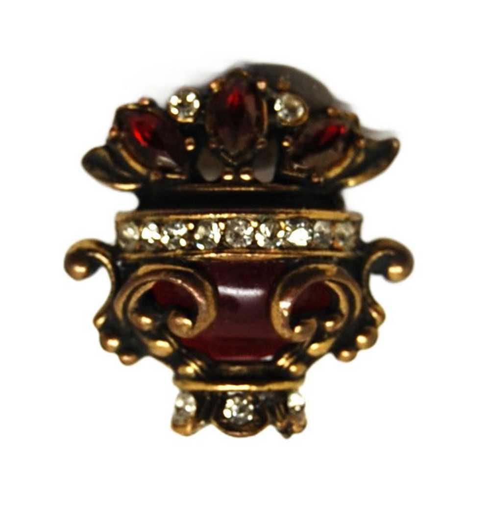 Floral Ruby Jelly Belly Gold Plate Urn Vintage Fi… - image 2