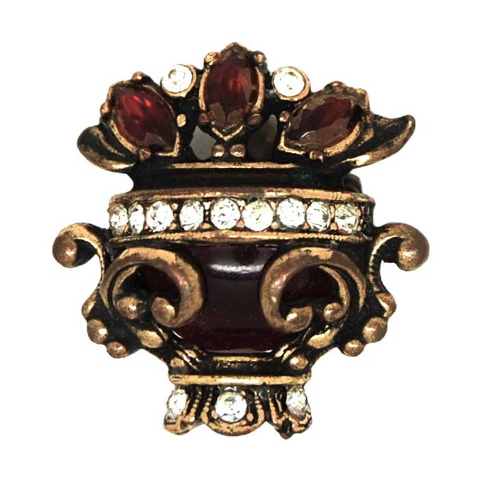 Floral Ruby Jelly Belly Gold Plate Urn Vintage Fi… - image 3