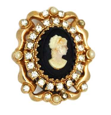 Vintage Signed Coro Lady Cameo Brooch Pin Pendant Hand Carved Antique  Victorian