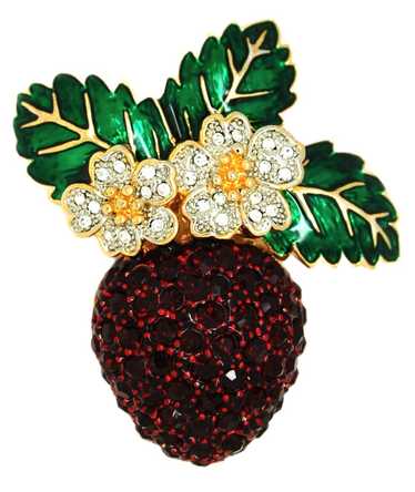 KJL Strawberry Red Translucent Green Enamel Vintag