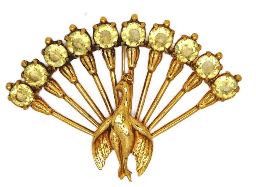Art Deco Peacock Vintage Prong-Set Golden Topaz S… - image 1