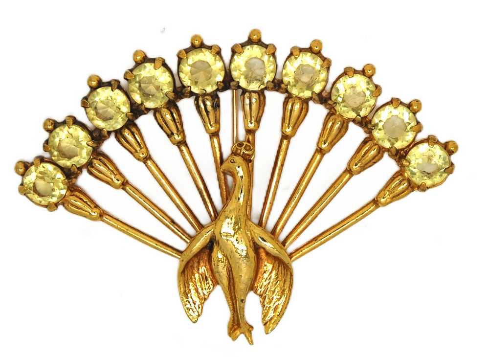 Art Deco Peacock Vintage Prong-Set Golden Topaz S… - image 2