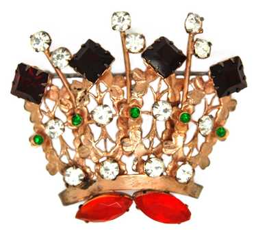 1960s Royal Crown Gold Plate Rhinestones Vintage … - image 1