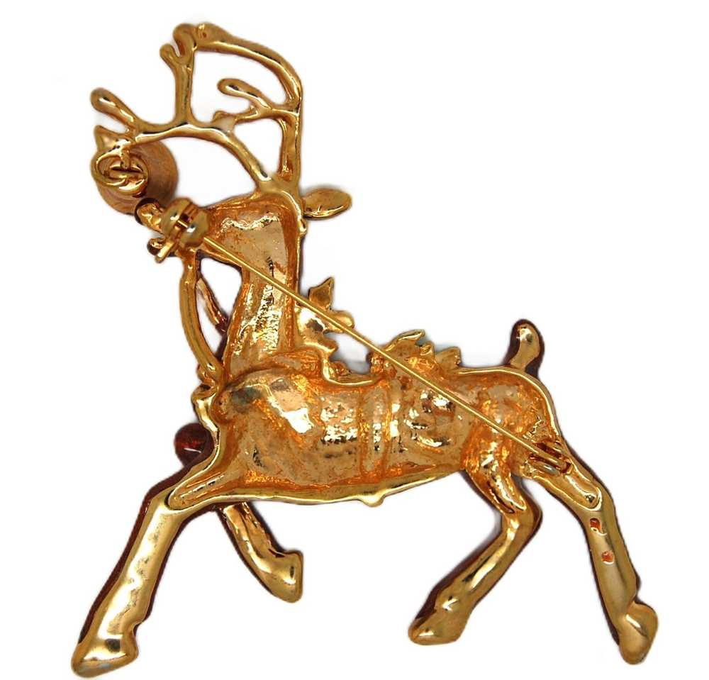 Christmas Gold Tone Enamel Fancy Reindeer Vintage… - image 2