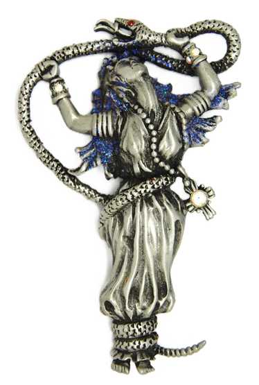 JJ Medusa Snake Charmer Goddess Vintage Figural Br