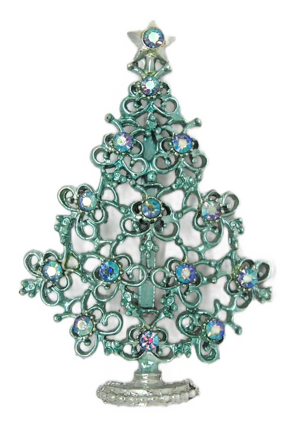 Christmas Blues Fancy Filigree Tree Vintage Figur… - image 1
