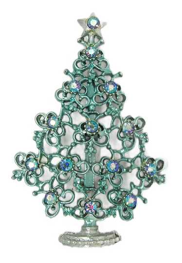 Christmas Blues Fancy Filigree Tree Vintage Figura