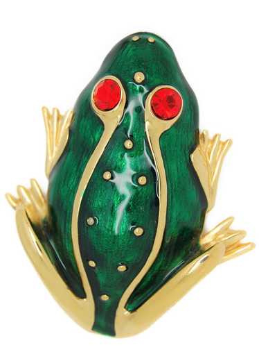 Trifari Emerald Enamel Gold Plate Frog Figural Cos