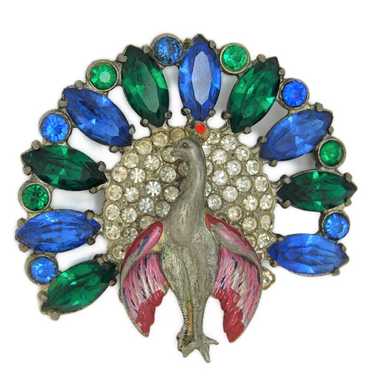 Art Deco Peacock Emerald Sapphire Prong-Set Tail … - image 1