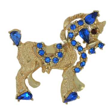 Dodds Gold Tone Sapphire Blue Rhinestone Horse Vi… - image 1