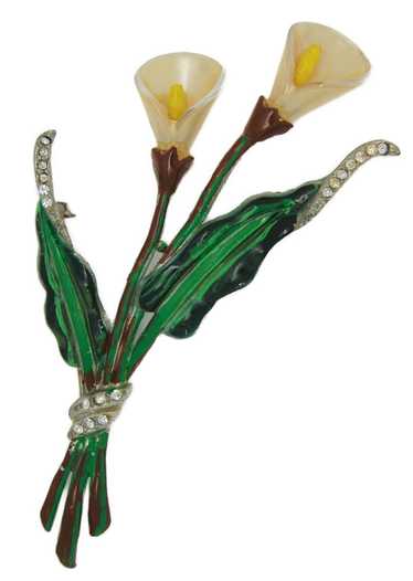 Corocraft Double Calla Lilies Vintage Figural Pin 