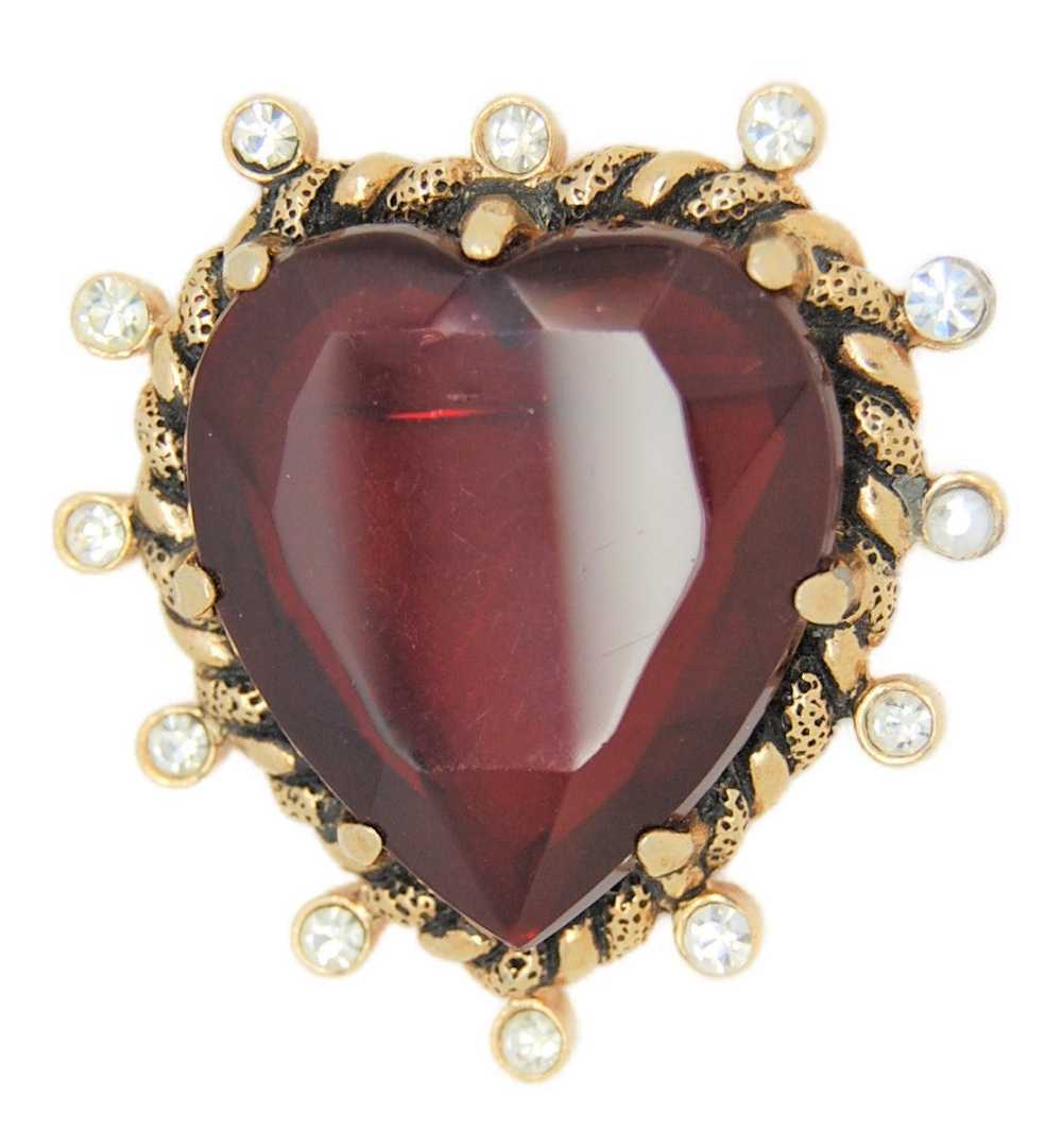 Ruby Red Cut Glass Framed Heart Vintage Figural P… - image 1