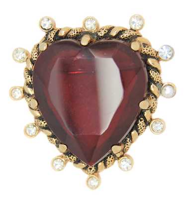 Ruby Red Cut Glass Framed Heart Vintage Figural Pi