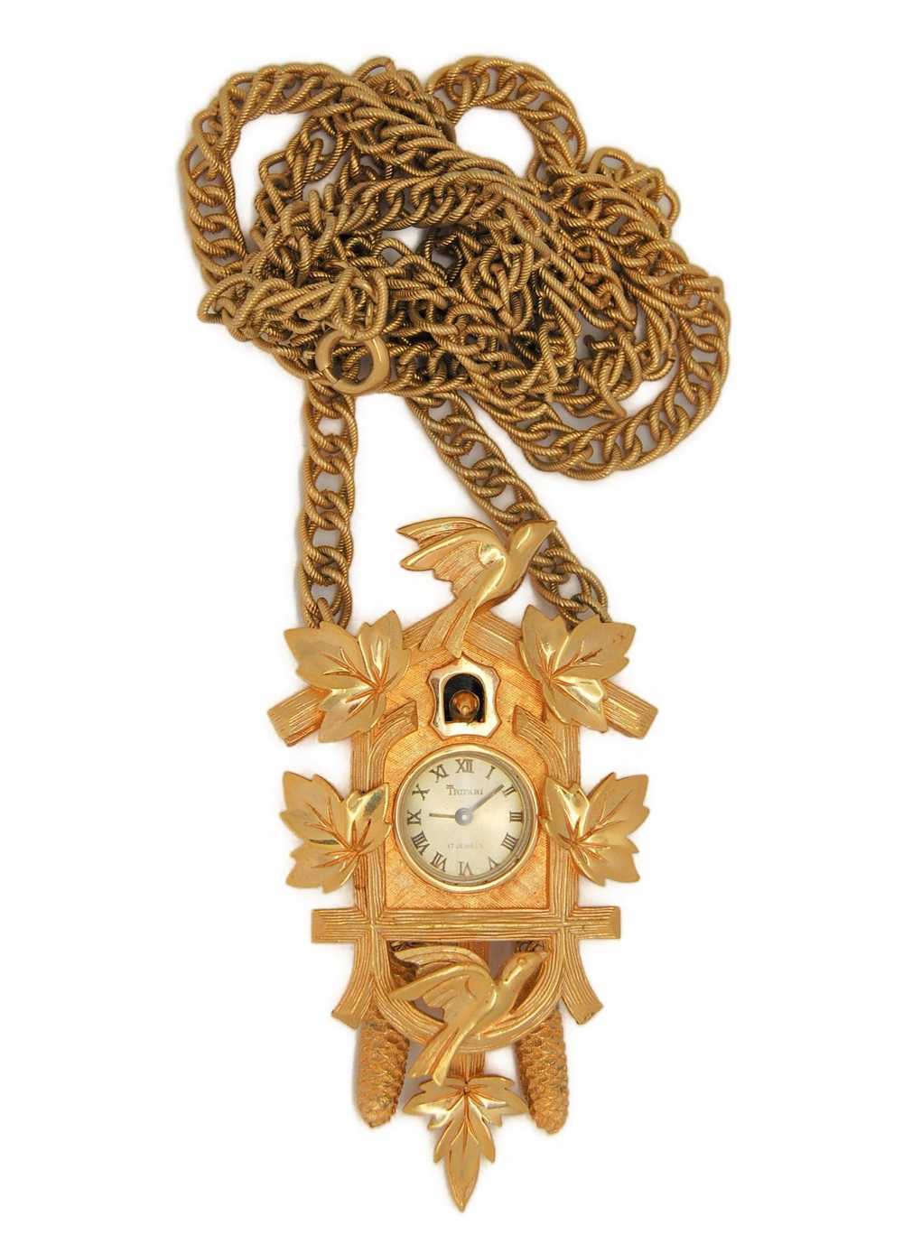 Trifari Gold Tone Cuckoo Clock Vintage Figural Ne… - image 2