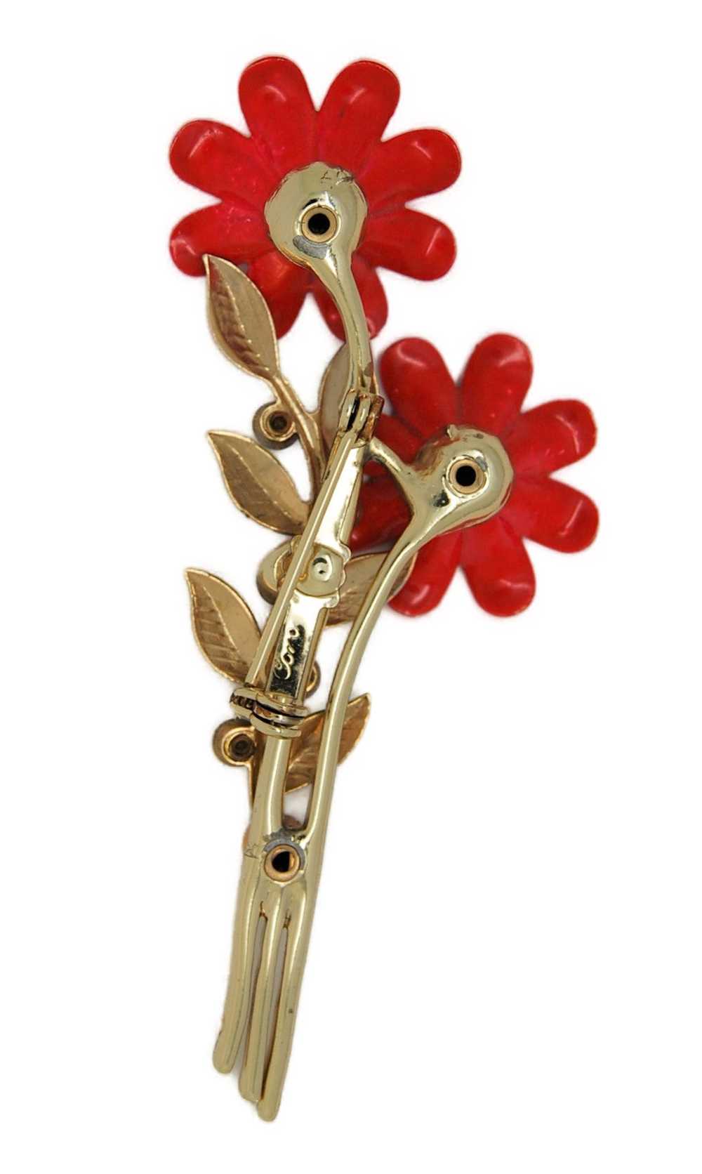 Coro Double Flower Red Enamel Stems Vintage Figur… - image 2
