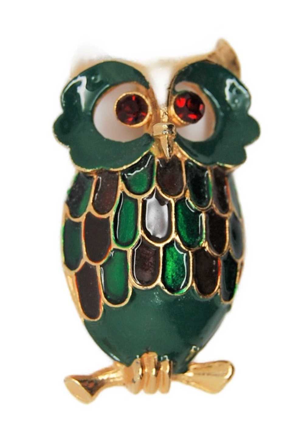 Vintage Owl On Branch Enameled Figural Pin Brooch - image 1