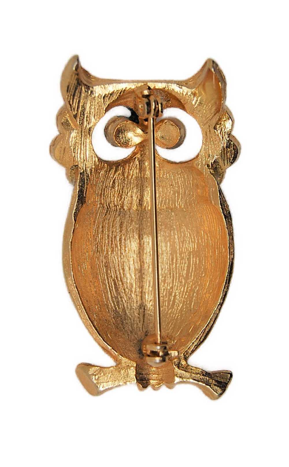 Vintage Owl On Branch Enameled Figural Pin Brooch - image 2