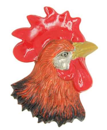 Rooster Pot Metal Enamel Fur Clip Vintage Figural 