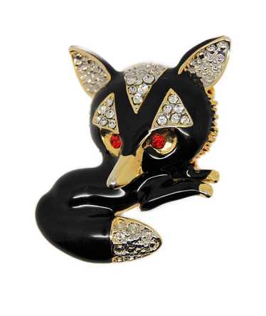 Adorable Black Flow Enamel Fox Vintage Figural Pi… - image 1