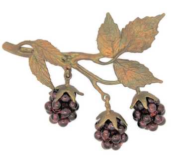 Michael Michaud Glass Bead Grapes Bronze Leaf Vin… - image 1