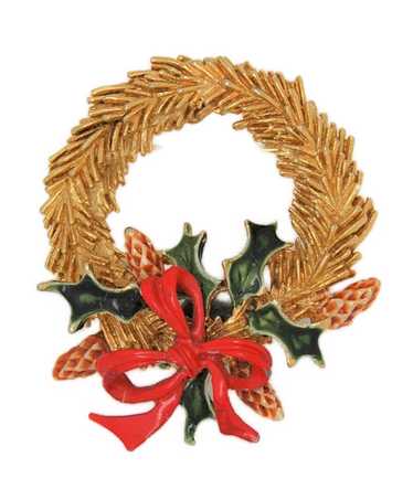 ART Pinecone Holly & Ribbon Holiday Wreath Vintag… - image 1