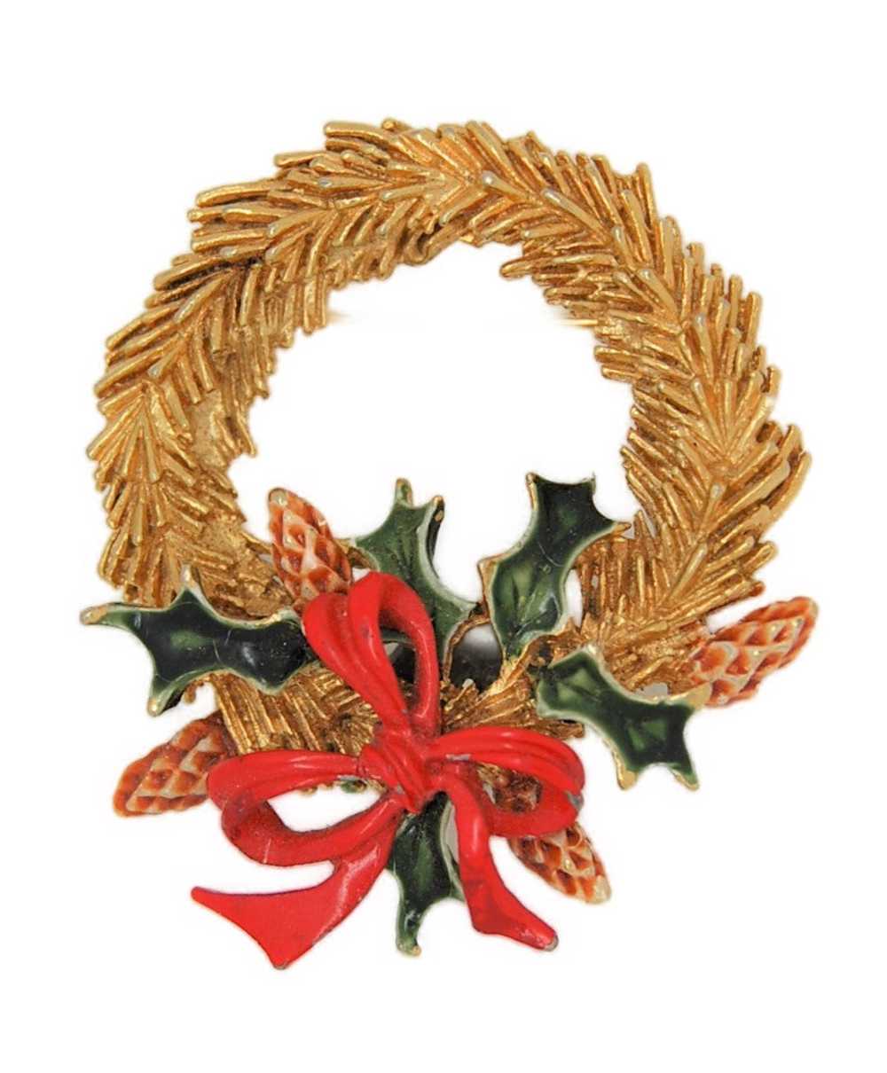 ART Pinecone Holly & Ribbon Holiday Wreath Vintag… - image 3
