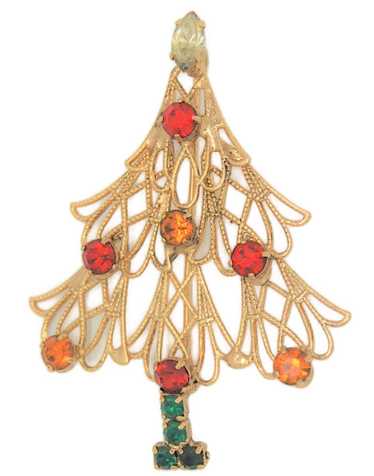 Open Wire Work Christmas Tree Vintage Figural Pin… - image 1