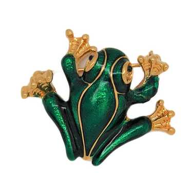 D'Orlan Bright Green Big-Eye Enamel Frog Vintage F