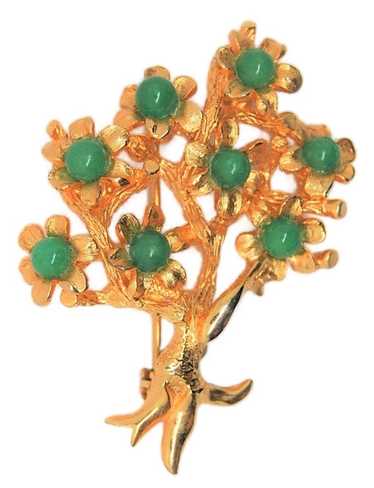 Bonsai Tree of Life Faux Jade Vintage Figural Pin 