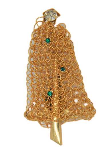 Eisenberg Gold Plate Woven Wire Christmas Bell Vi… - image 1