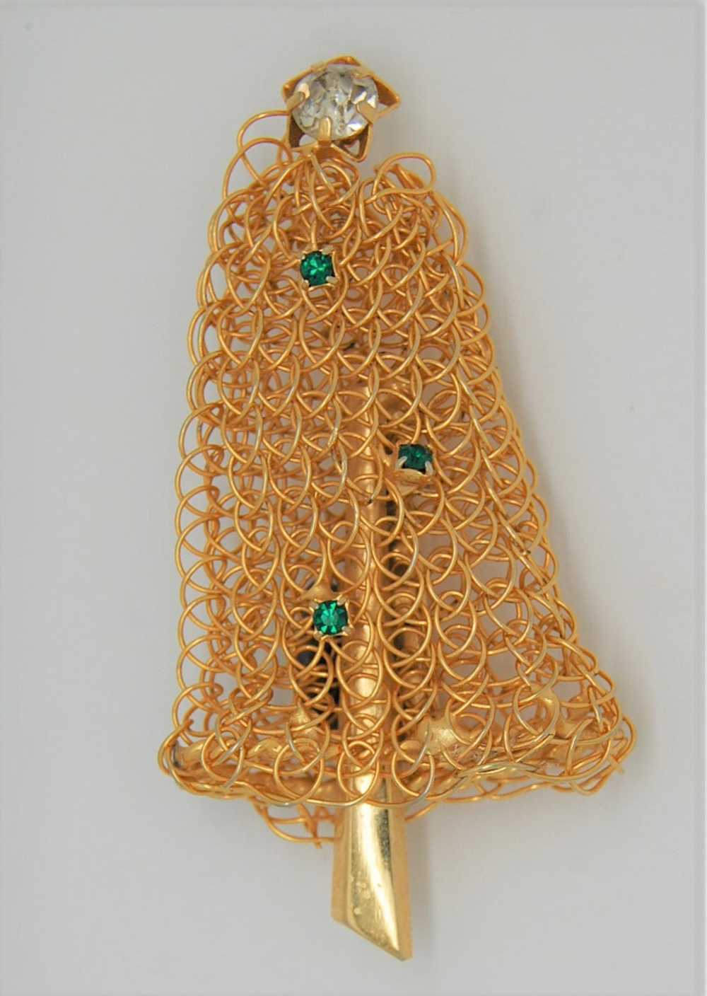 Eisenberg Gold Plate Woven Wire Christmas Bell Vi… - image 3