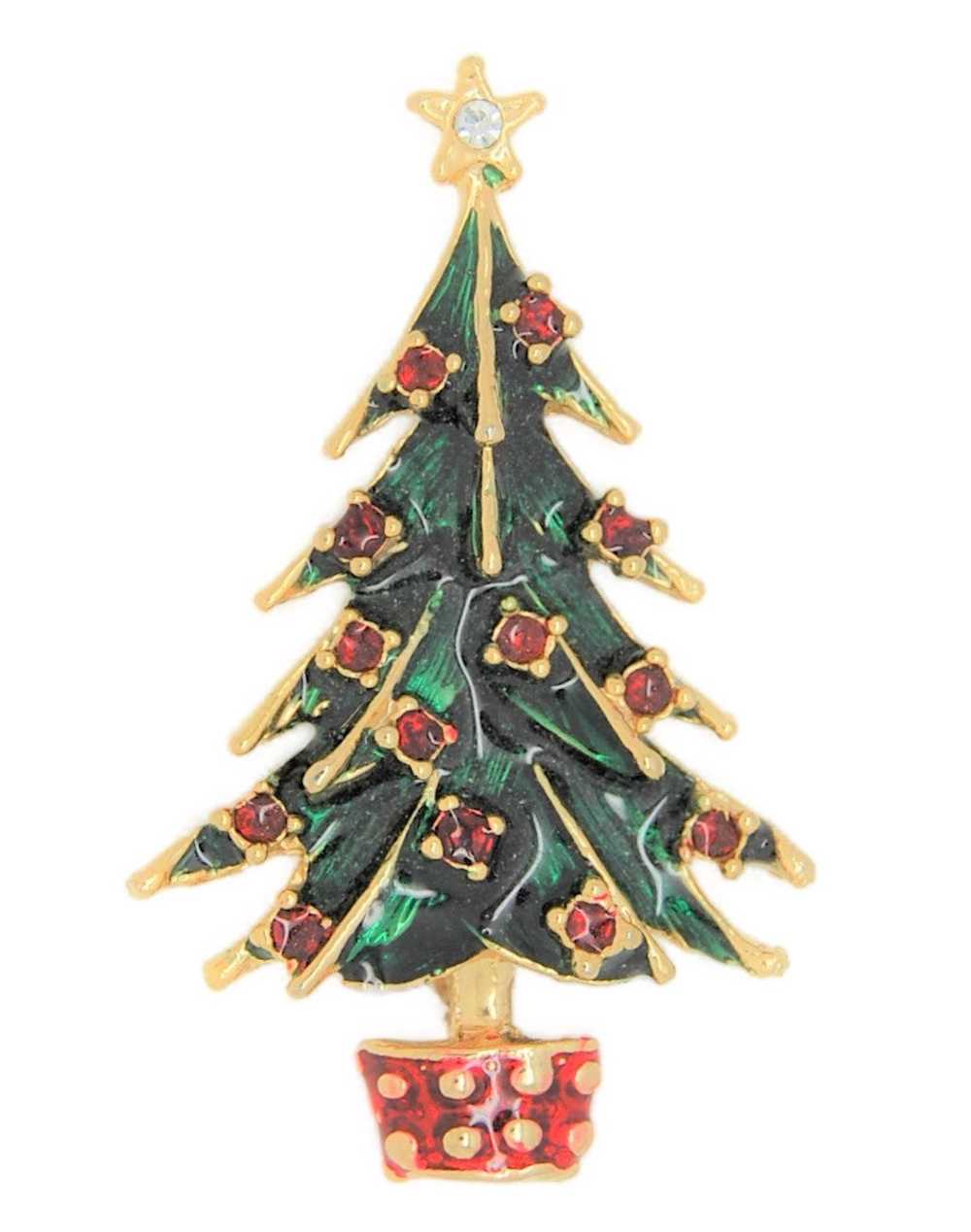 Christmas Green & Red Enameled Ruby Stones Tree V… - image 1