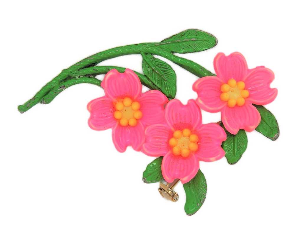 Shocking Pink Floral Blossoms Vintage Figural Cos… - image 2