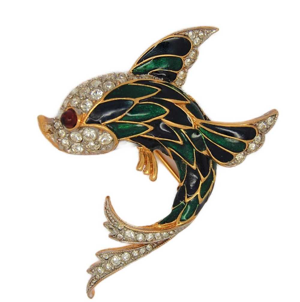 D'Orlan Flying Fish Green Iridescent Gold Plate E… - image 1