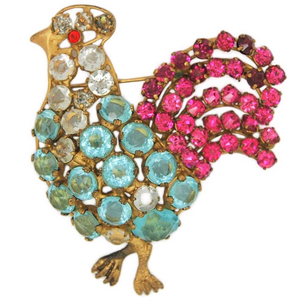 Vogue Jeweled Sterling Vermeil Strutting Hen Vint… - image 1