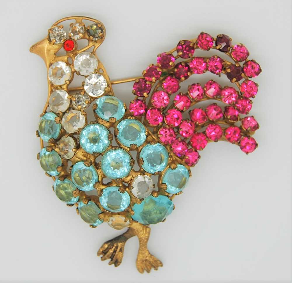 Vogue Jeweled Sterling Vermeil Strutting Hen Vint… - image 2