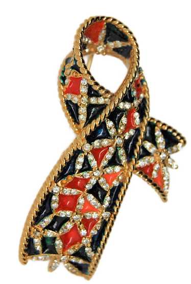 Gontie Paris Rememberance Ribbon Gold Plate Swarov