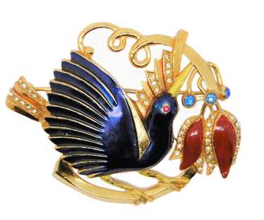 Coro Blue Bird & Berries Vintage Figural Pin Broo… - image 1