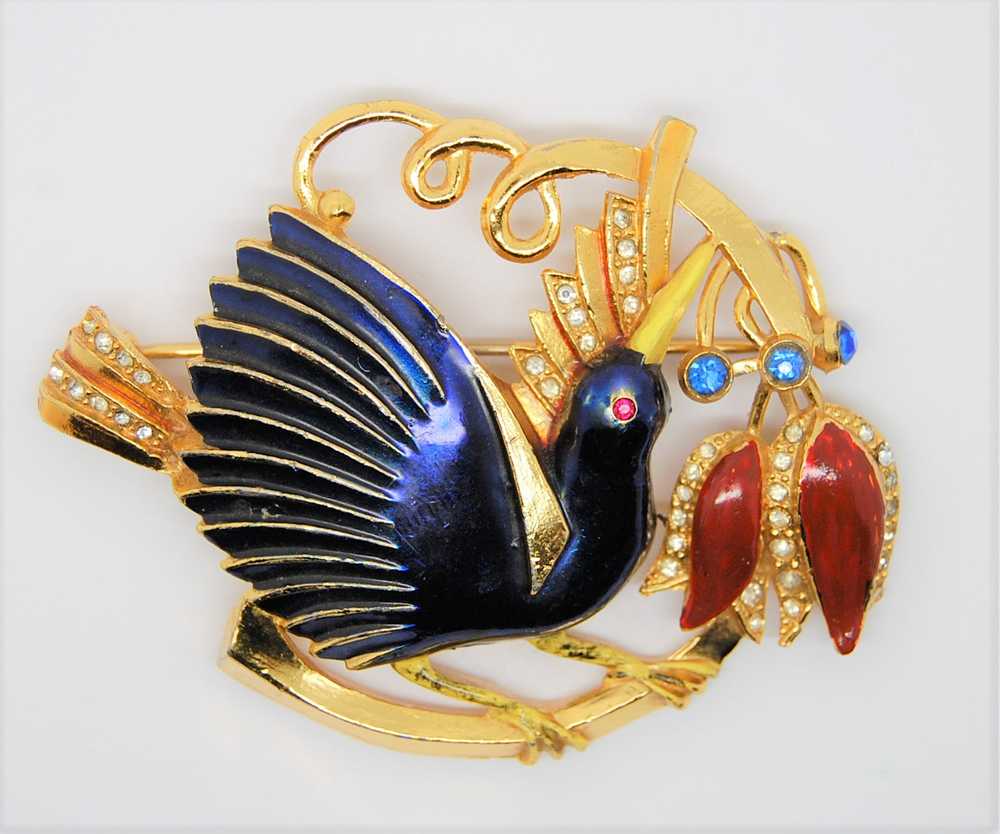 Coro Blue Bird & Berries Vintage Figural Pin Broo… - image 2