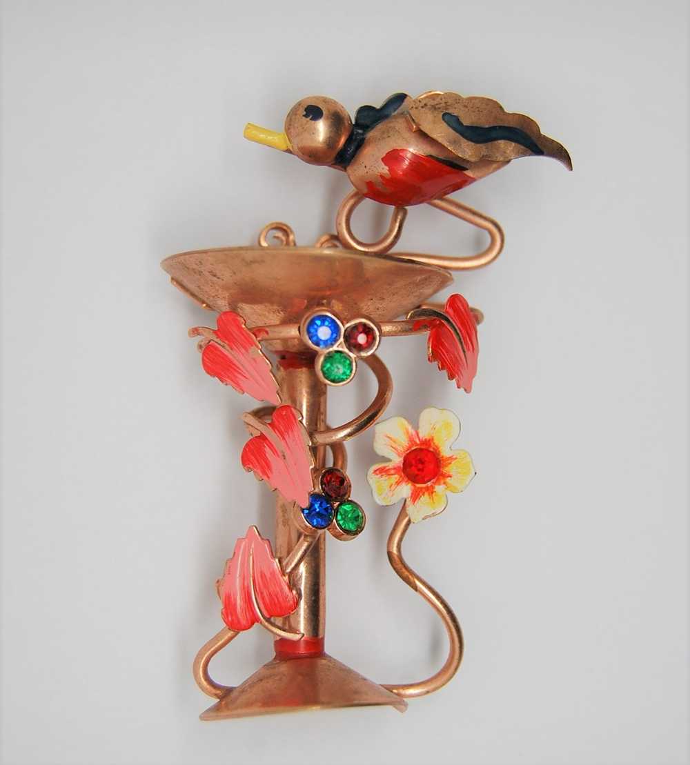 Longcraft Copper & Enamel Birdbath Vintage Costum… - image 2