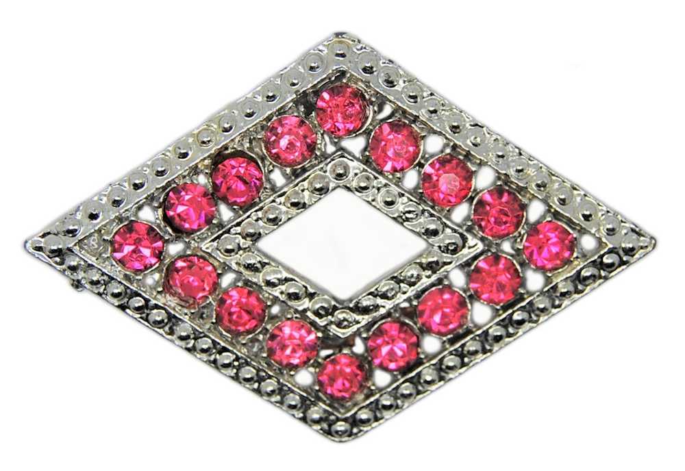 Pink & Clear Rhinestones Rhodium Spring-Time Vint… - image 1