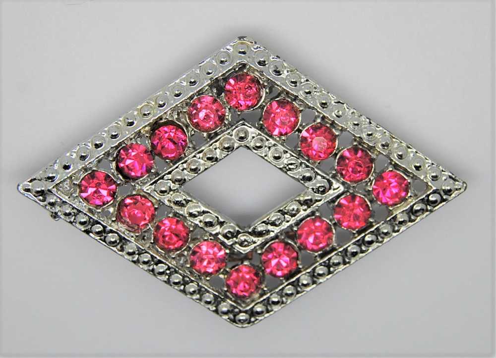 Pink & Clear Rhinestones Rhodium Spring-Time Vint… - image 2