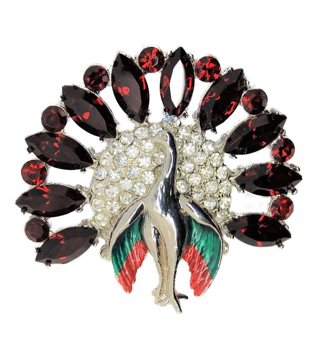 Art Deco Peacock Ruby Navette Tail Feathers Vinta… - image 1