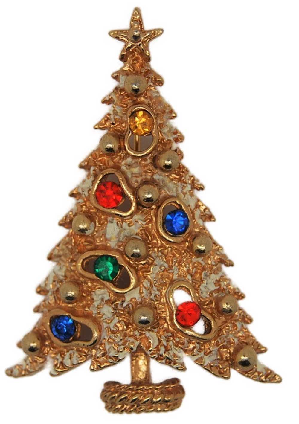 ART Holiday Flocked Tree Gold Tone Rhinestone Chr… - image 1