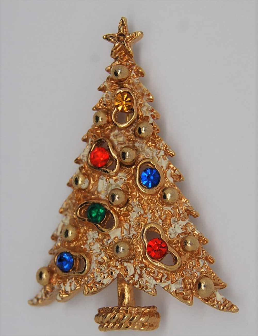 ART Holiday Flocked Tree Gold Tone Rhinestone Chr… - image 2