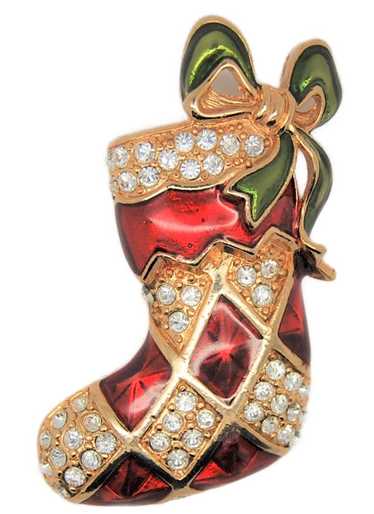 Monet Christmas Enamel Rhinestone Stocking Boot Fi